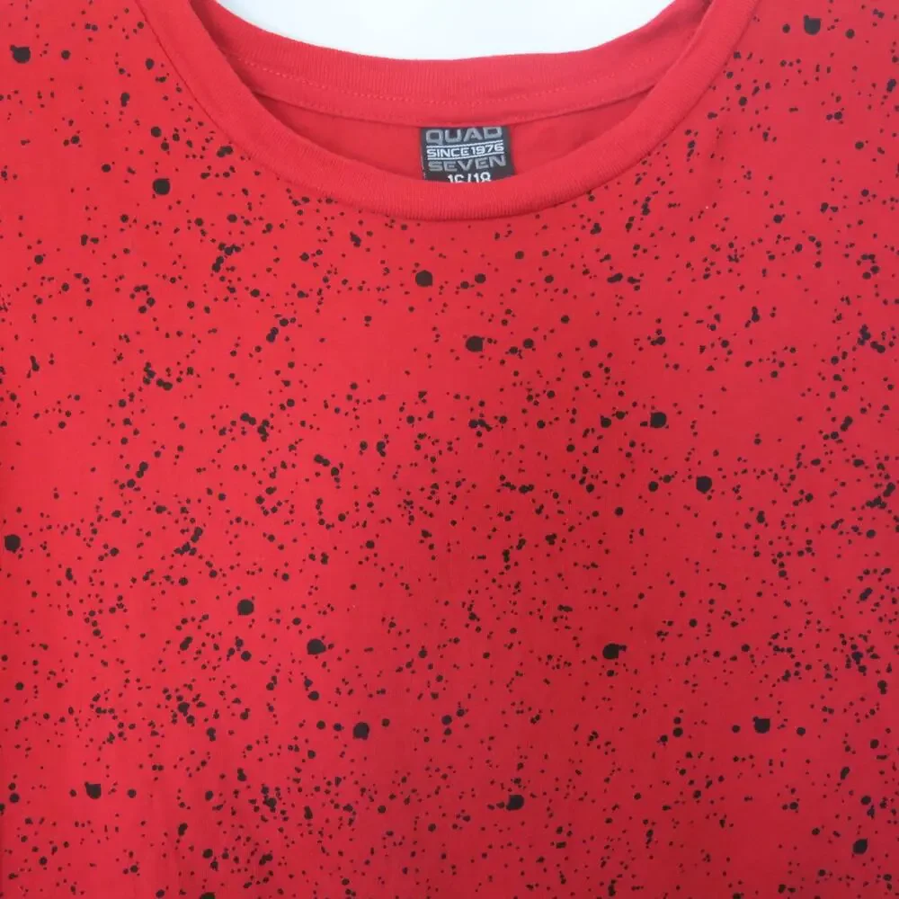QUAD SEVEN T Shirt Size 16/18 Boy Paint Splatter Red Black School Casual Skater